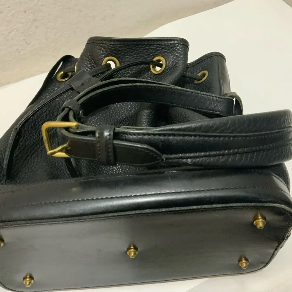 Vintage Dooney & Bourke AWL Pebbled Black Leather Drawstring Bucket Purse Bag